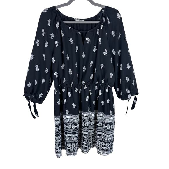 Maurices Black White Floral Print 3/4 Balloon Sleeve Lightweight Short Dress XL - Picture 1 of 10